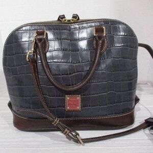 DOONEY & BOURKE NAVY CROC EMBOSSED LEATHER SATCHEL SHOULDER BAG